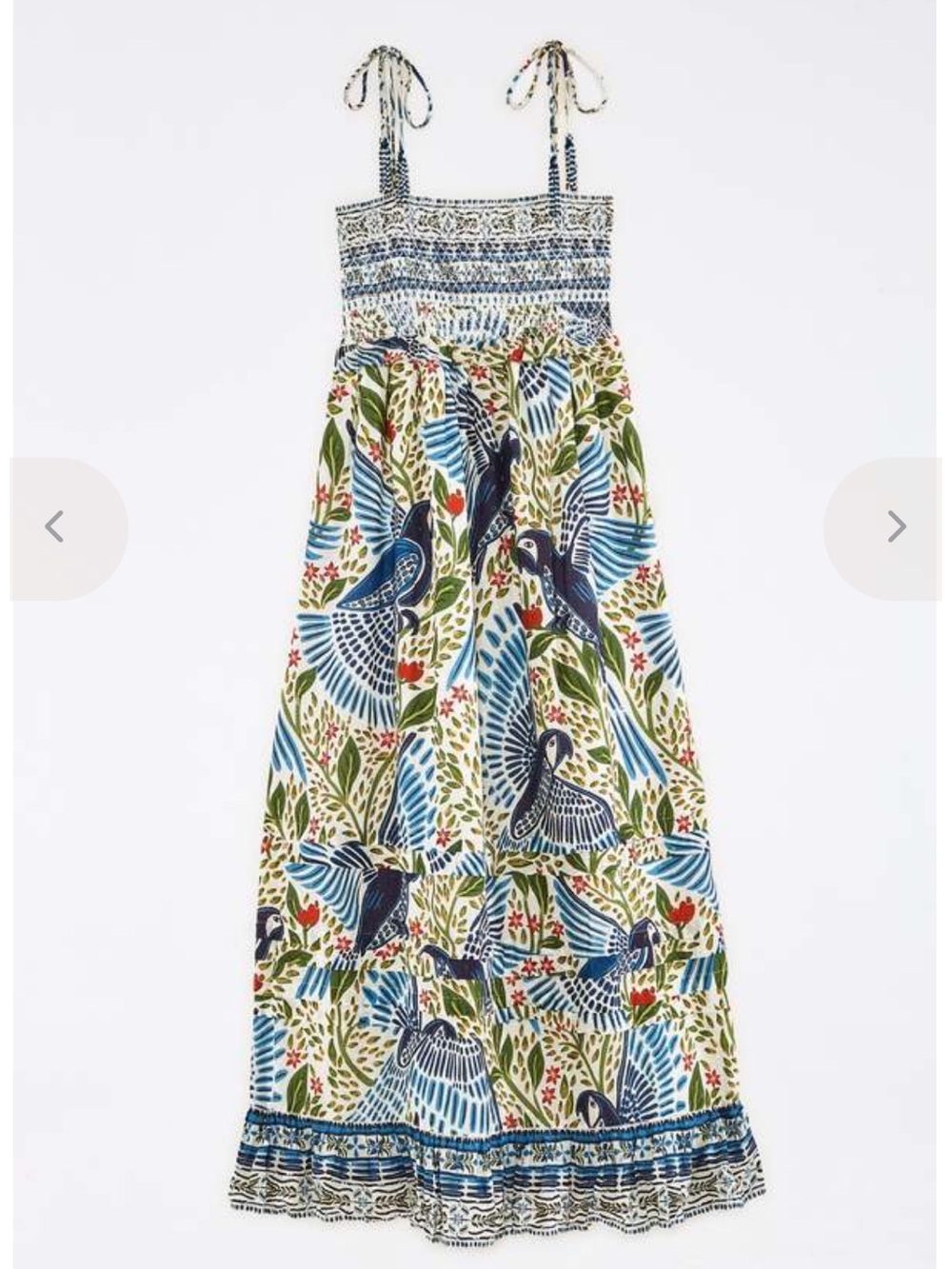 Farm Rio Tropical Bird Print Maxi Dress Small Smocked Tiered Sundress Macaws - Picture 9 of 9